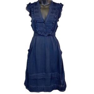 0954 Anthropologie Odille Blue Ruffle Gauzy Dress Size 4